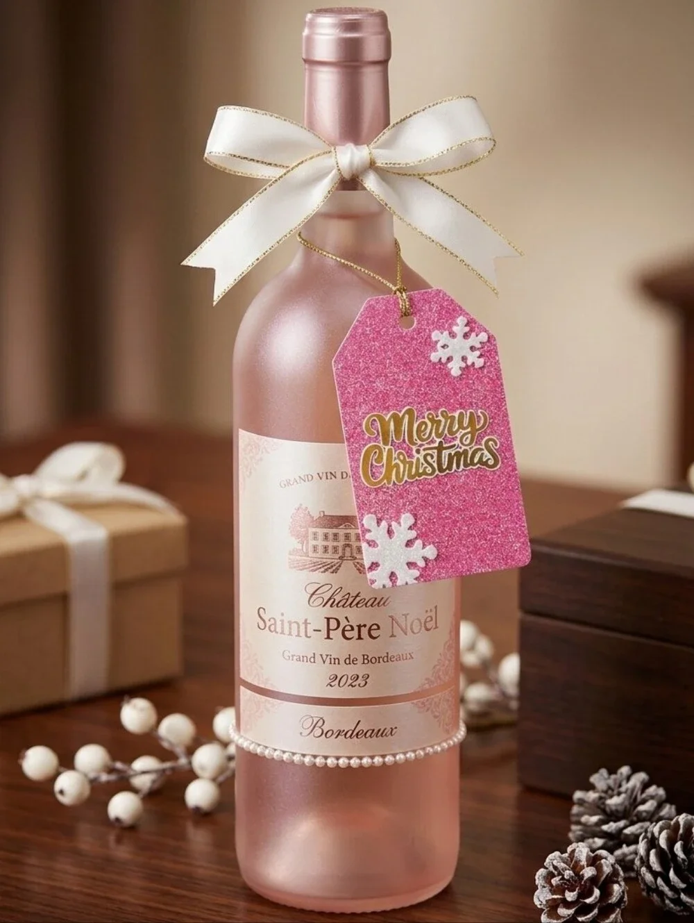 Pink Glitter Merry Christmas Gift Tag - Holiday Bag Snowflake Accent 5